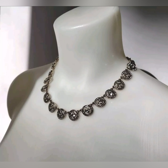 J. Crew Clear Rhinestone Crystal Necklace Choker Collar Glam Vintage Style - Picture 2 of 14